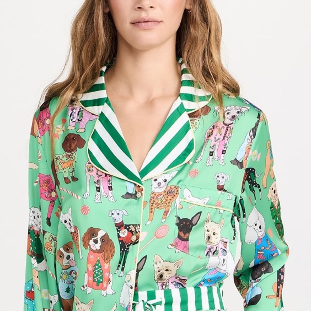 Karen Mabon Christmas Sweater Day-Dogs Long Sleeve with Shorts PJ Set Sz S - Picture 2 of 7